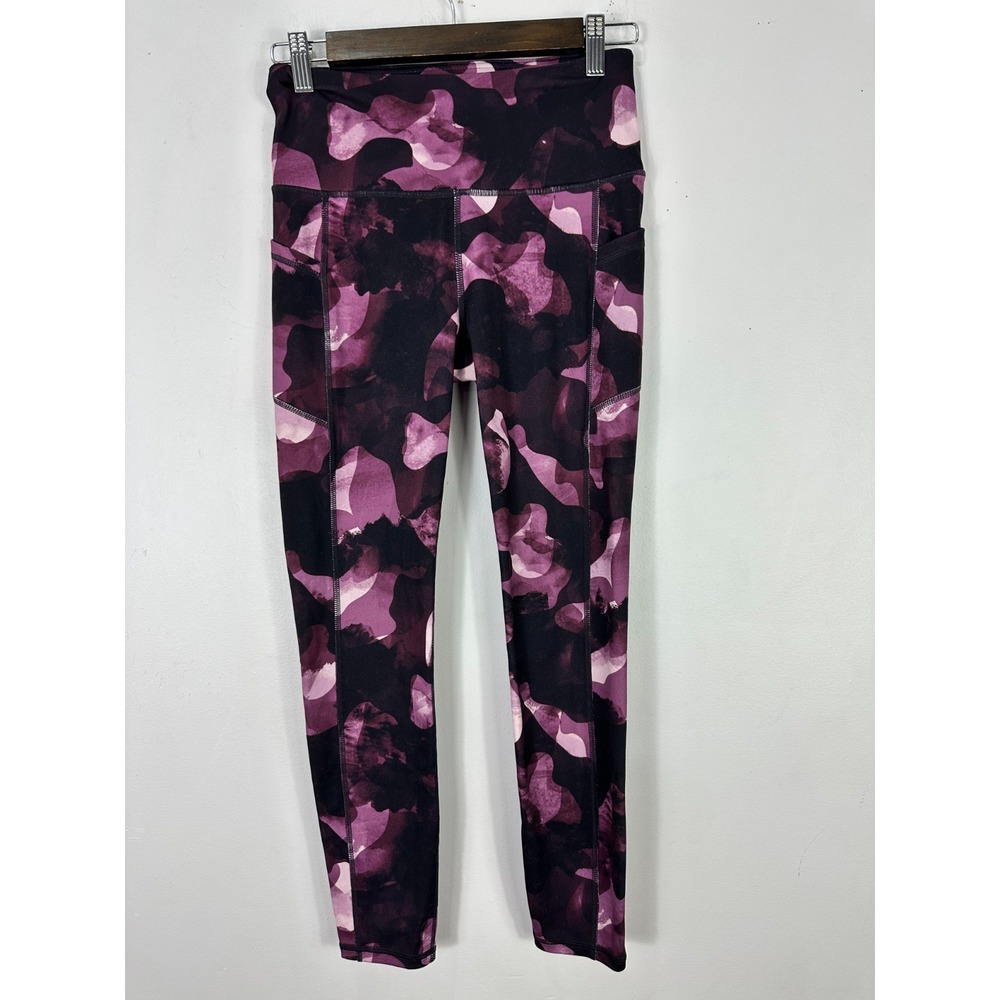 Gaiam Leggings Womens‎ Small Purple Black Camo High Waist Athletic Yoga Pockets